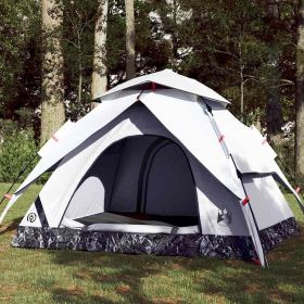 Camping Tent Dome 4-Person White Blackout Fabric Quick Release