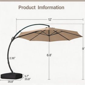 Cantilever Patio Umbrella 12ft Offset Cantilever Patio Umbrella With Base Included Large Round Aluminum Outdoor Umbrella 360 Rotation Infinite Ti (Option: Beige)